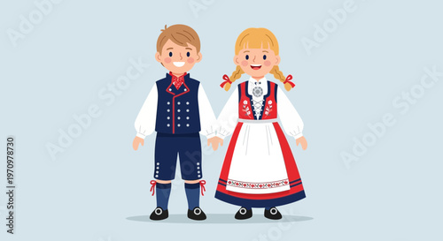 Children in Traditional Norwegian Folk Costumes