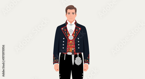 Man in Traditional Norwegian Bunad Costume