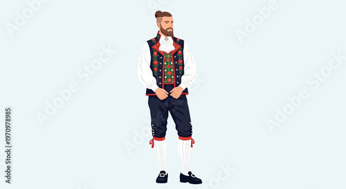 Man in Traditional Norwegian Bunad Costume