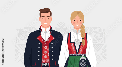 Norwegian Couple in Traditional Bunad Outfits