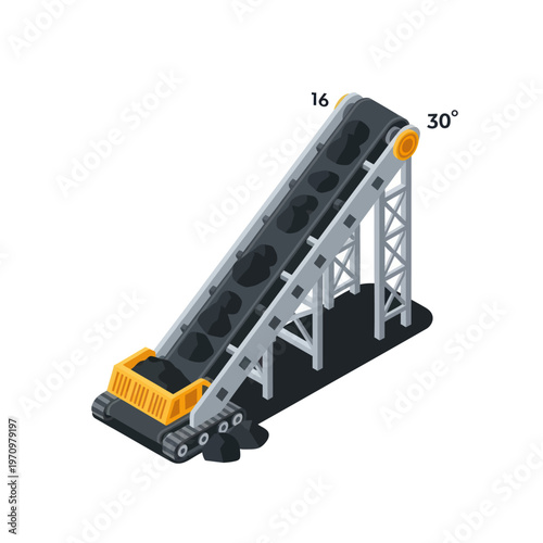 Isometric illustration of a conveyor belt system for industrial material handling.