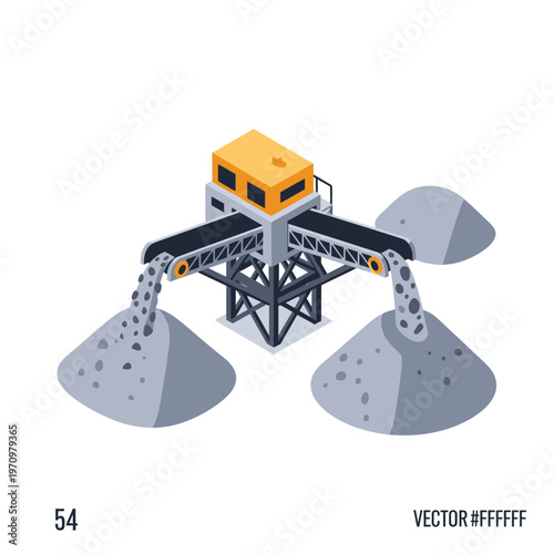 Isometric Industrial Conveyor Belt System for Mining and Construction.