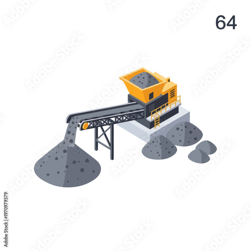 Isometric Industrial Conveyor Belt System for Mining and Construction.