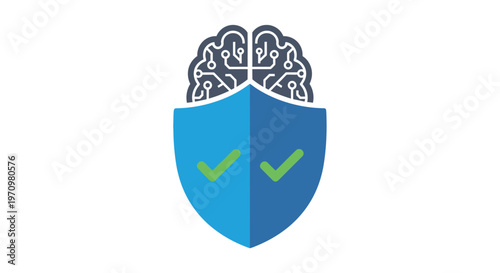 Shield with brain and check marks.