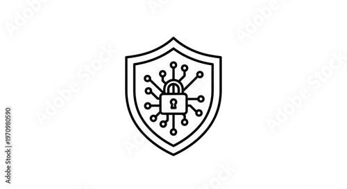 Shield with bug virus symbol inside.