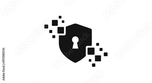 Shield with keyhole and digital squares.