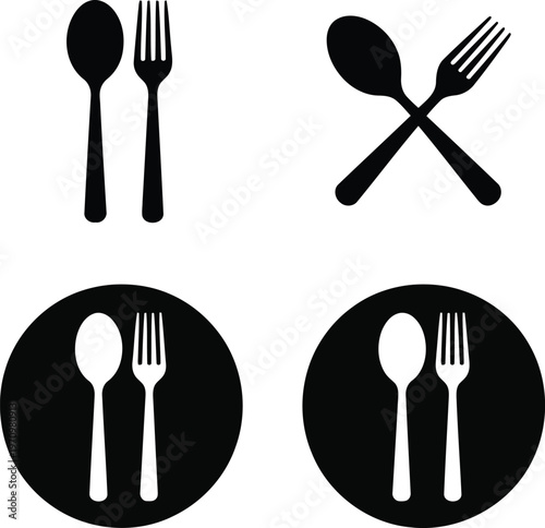 Black and white image of cutlery on plates and next to plates
