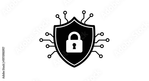 Shield with padlock and circuit lines.