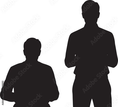 Two silhouettes standing with arms crossed in a casual pose.