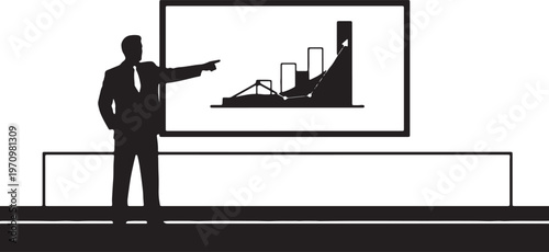 Business professional presenting growth and progress using a bar chart and line graph