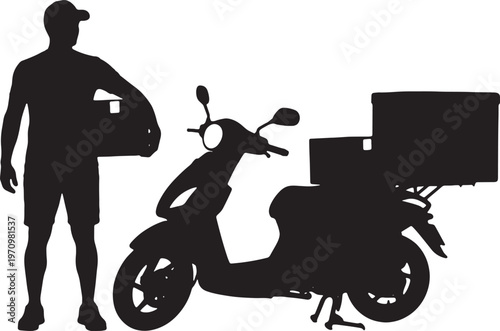 Delivery person with cargo scooter and attached box