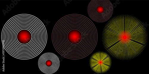 Pain Relief Target Icons: Concentric Red Circles for Healthcare, Radar, and Sound Wave Concepts. Pain red circle or localization mark, aching place sign, abstract symbol of pain