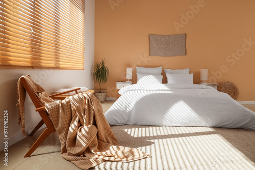 Interior of hotel room with...