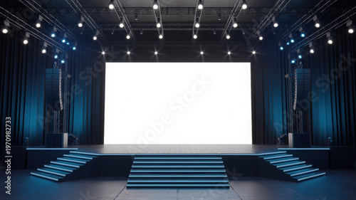 Stage Design Blank Screen Corporate Presentation Event Blue Illuminated Stairs