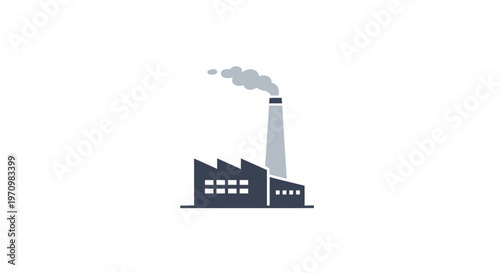 Industrial Factory Building With Smokestack.