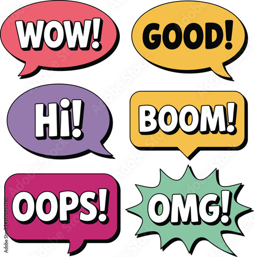 Colorful comic speech bubbles with various expressions