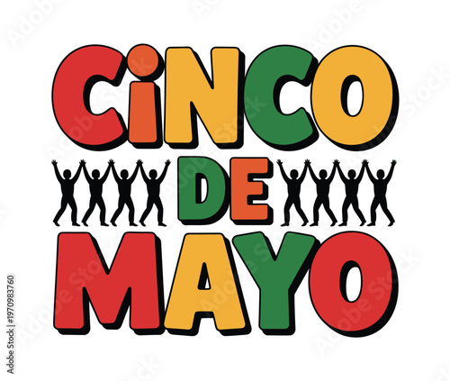 A colorful Cinco de Mayo graphic with dancing figures