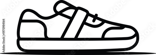 A black and white drawing of a sneaker