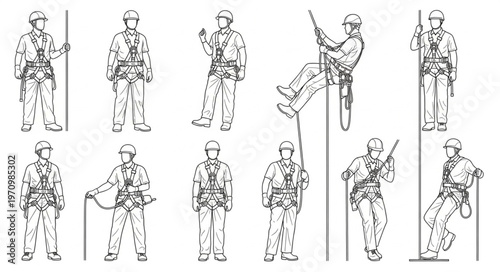 Collection of Military Personnel Poses and Actions in Sketch Style.