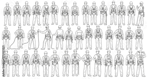 Collection of Military Soldiers in Uniform Standing in Rows.