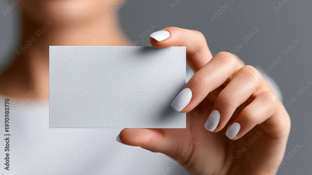Obraz premium Person Holding Blank Shipping Label Sticker in Minimal Mockup Composition