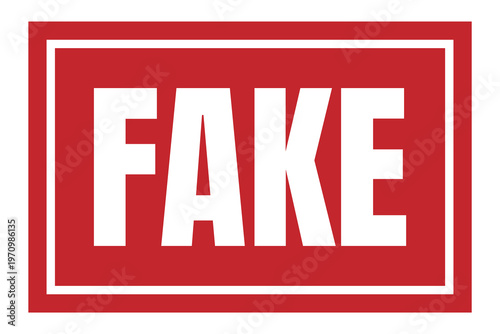 Fake red rubber stamp icon. Rectangular sign for counterfeit alert, false document, fraud warning, scam identification, artificial banner.