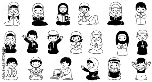 Collection of Muslim children in various poses and activities.