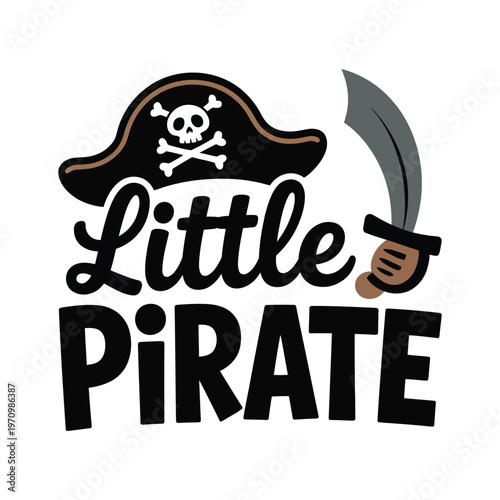 A cartoon pirate logo with a sword and skull design