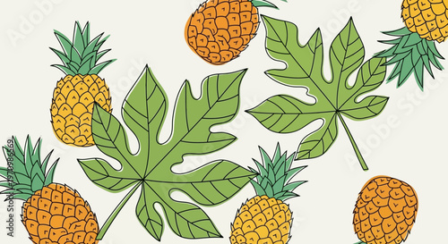 Vibrant Pineapple Pattern Featuring Yellow Fruit and Green Leaves Across a Seamless Background.