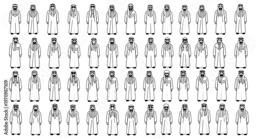 Collection of people in traditional attire, a cultural representation.