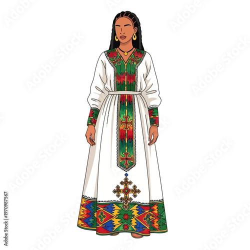 Ethiopian Woman in Traditional Embroidered Dress