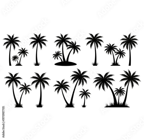 Tropical palm tree silhouettes collection for beach vacation and summer holiday design set