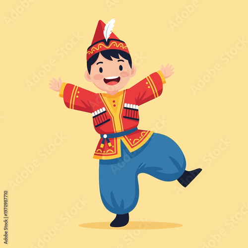 Happy Boy in Traditional Costume Dancing