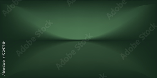 Dark green studio room. Limbo abstract background. 3d backdrop for product presentation. Minimal wall scene. Showcase, promotion display. Vector Illustration