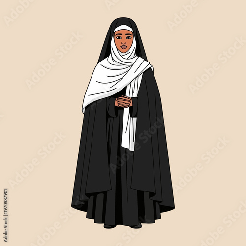 Woman in Traditional Religious Habit, Full Body Portrait