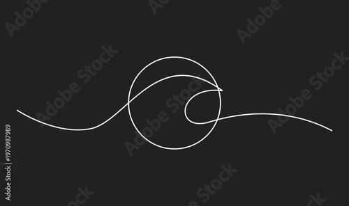 Minimalist Continuous Line Art Drawing of a Circle and Flowing Wave on a Dark Background