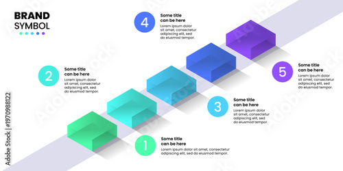 Infographic template. Line with 5 glass blocks