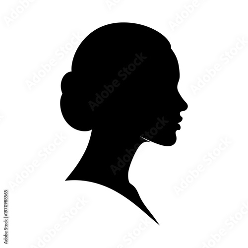 Woman profile silhouette with hair bun looking right