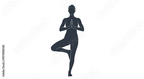 Woman practicing yoga tree pose silhouette illustration