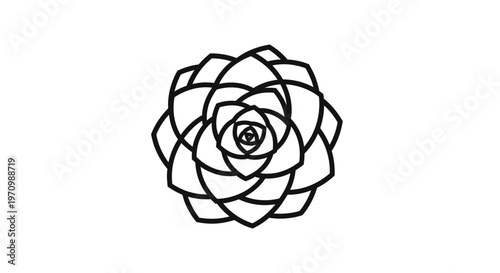 Stylized black outline rose flower on white background