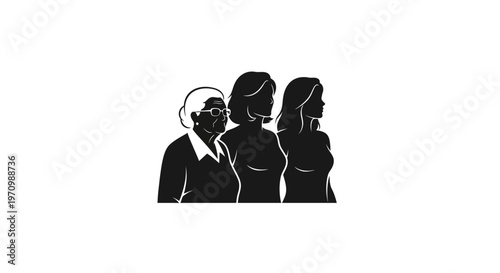 Three women of different generations in profile illustration