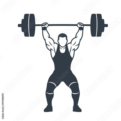 Muscular athlete performing a clean and jerk with a barbell