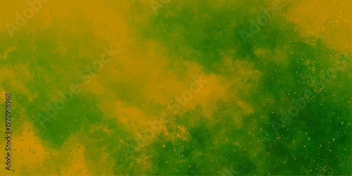 Abstract Impressionistic brushstrokes of verdant green and earthy gold merge in a captivating abstract landscape. The artwork whispers of nature's beauty and a hint of the cosmos.