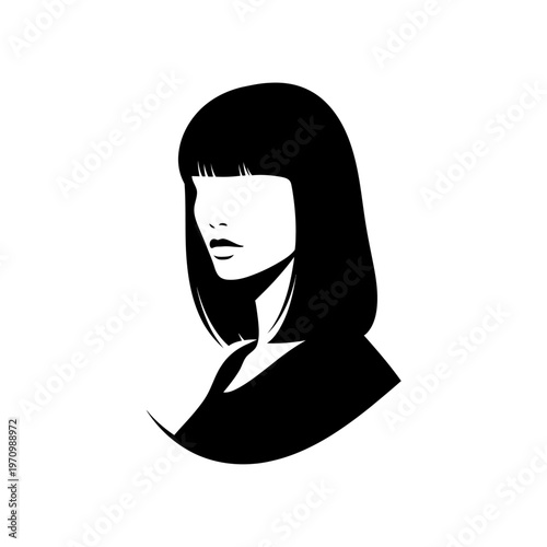 Minimalist graphic woman's portrait with bob haircut and bangs