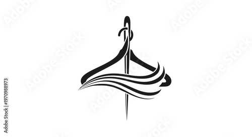 Minimalist sewing needle and hanger fashion logo design
