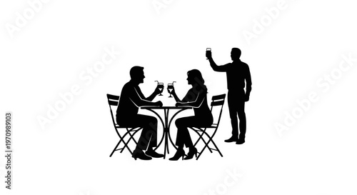 Friends socializing at cafe table with drinks silhouettes