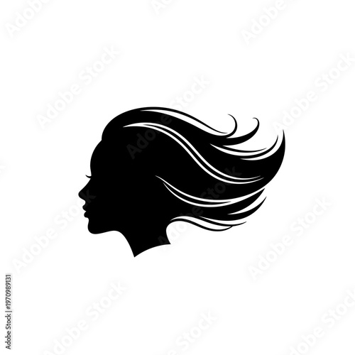 Elegant woman profile silhouette with long flowing hair