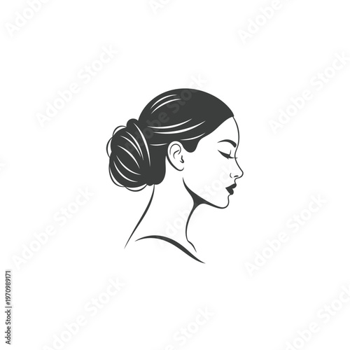Elegant woman profile illustration with neat bun hairstyle