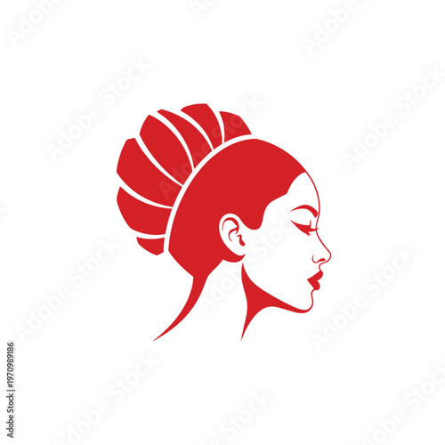 Elegant woman's profile illustration with stylized red hair bun