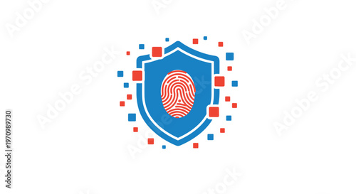 Fingerprint on blue shield logo security.